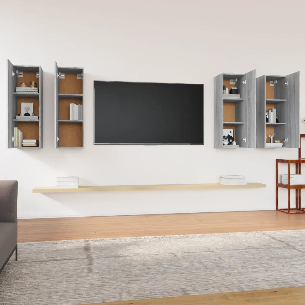 Mobili TV 4 pz-Credenza per TV Grigio Sonoma 30,5x30x90 cm in Legno Multistrato