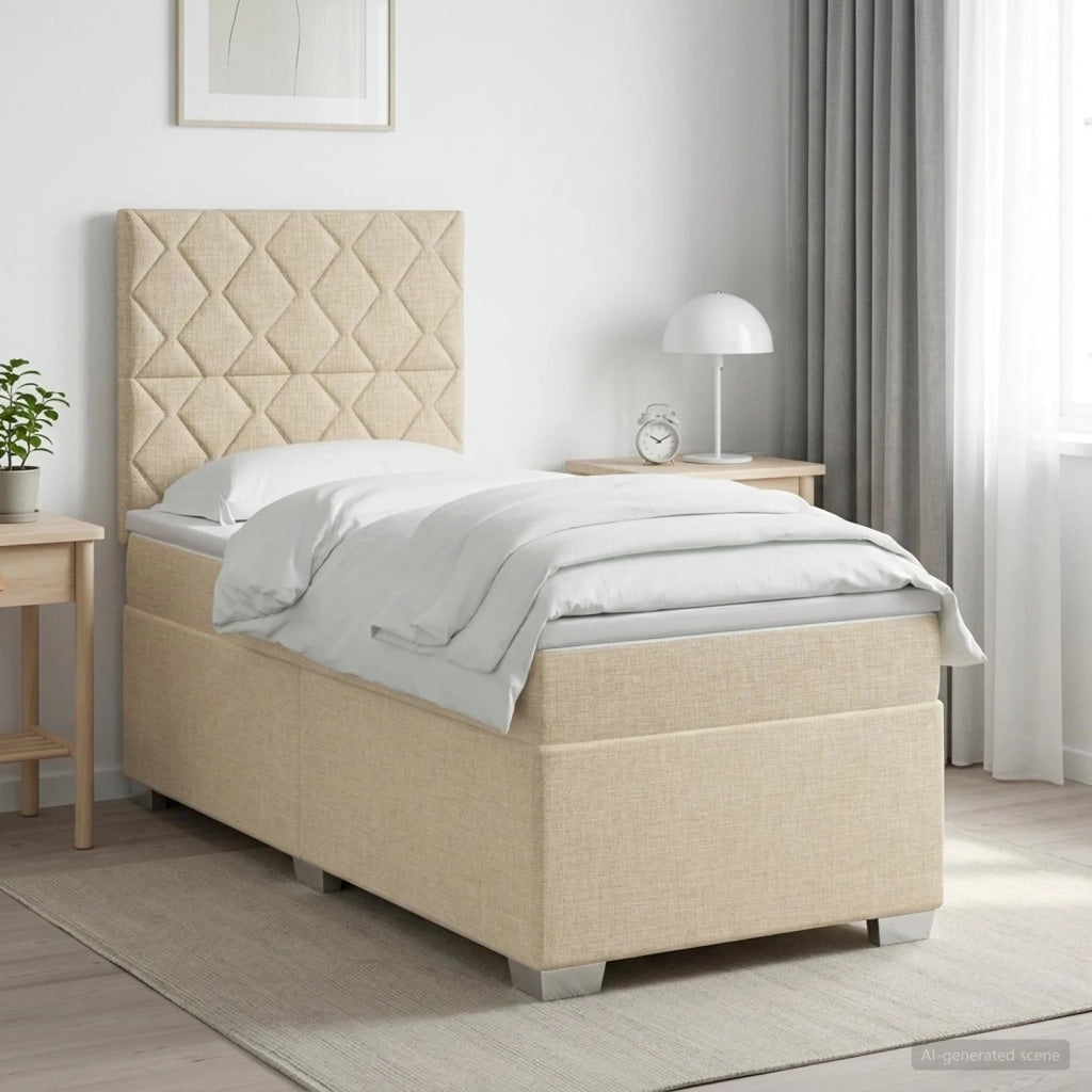 Letto box spring con materasso Crema 90 x 200 cm Tessuto 3454794