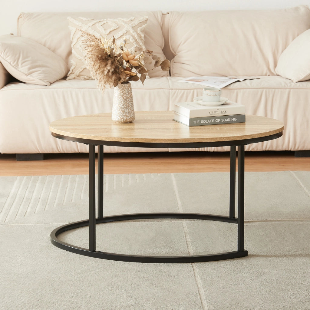 Set Niederlande di 2 Tavolini Sovrapponibili - Effetto Rovere / Nero [en.casa]
