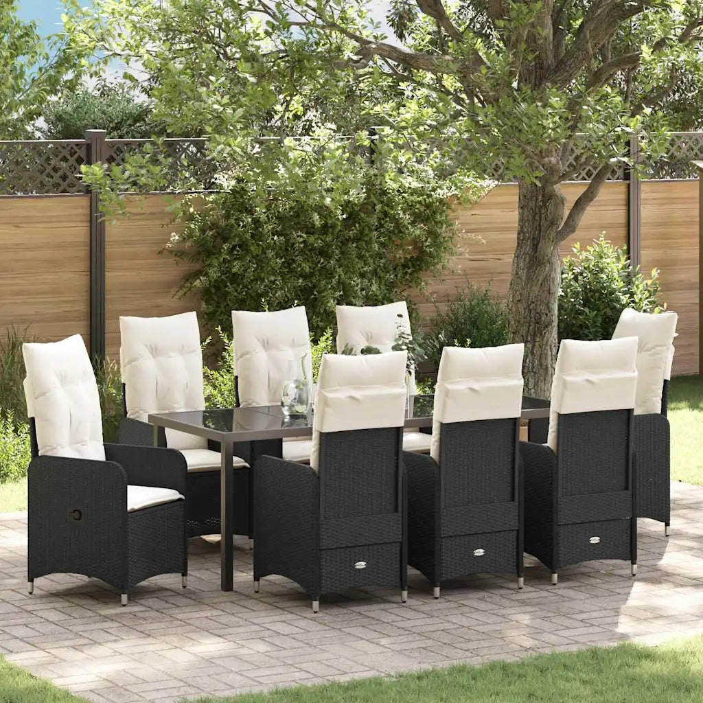 Set da Pranzo per Giardino con cuscino 9 pcs Nero polyrattan 3379638