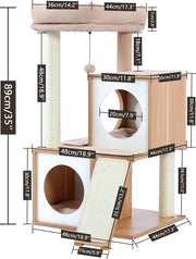 Sistema per Animali di Compagnia a 3 Livelli in Legno - Beige - Casa per Gatti - Torre di Scala