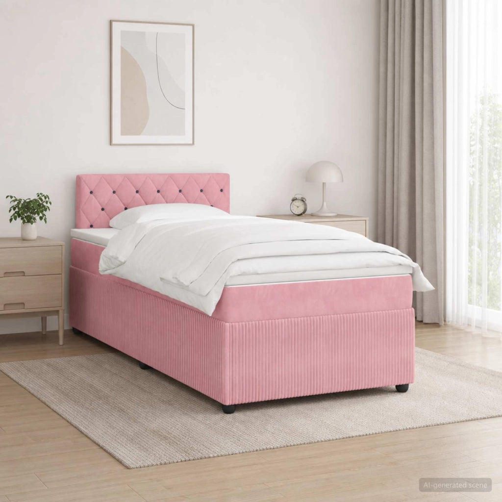 Letto box spring con materasso Rosa 120 x 190 cm Velluto 3451636