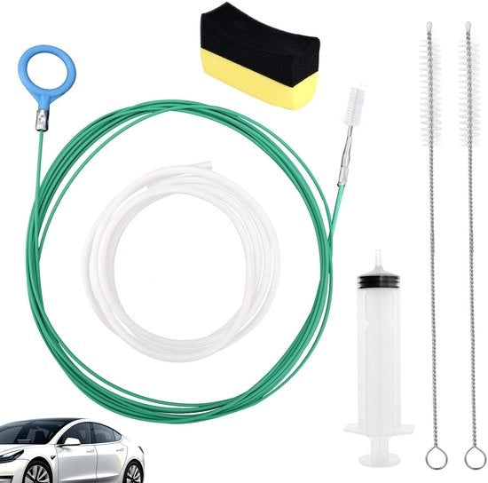 Pulitore di scarico per tetto, set di pulizia per tetto, 5m, con spazzola rigida, spazzola a getto, tubo in pelle e spugna per autoschermo, lavatutto e scarichi