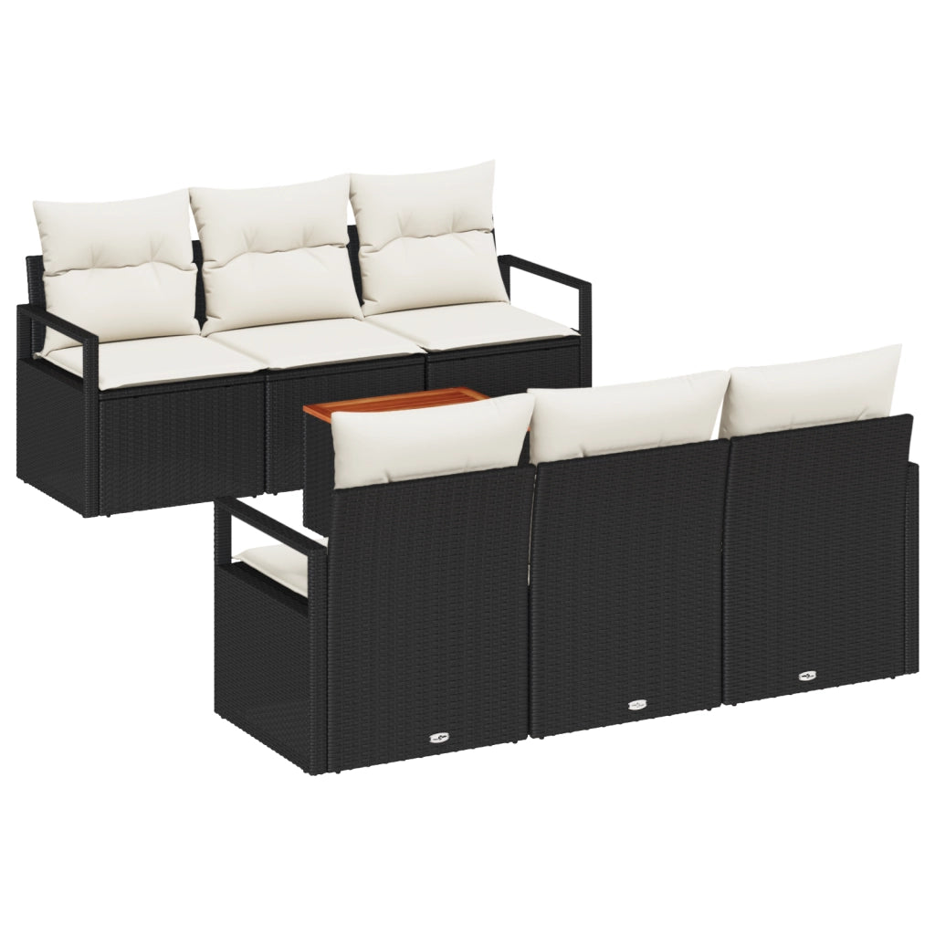 Set di Divani da Giardino  da 7 Pezzi con Cuscini Nero Polyrattan Acacia