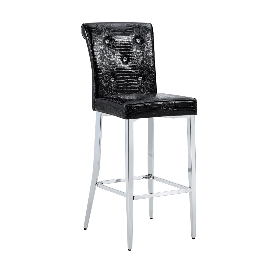 Set di 2 sgabelli da bar - con schienale alto e poggiapiedi - in PVC effetto coccodrillo nero