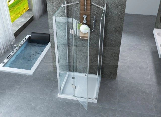 Box doccia Cristallo 8 mm tre lati - due fissi piu' porta battente - Misura: 90 x 100 x 90 x195h