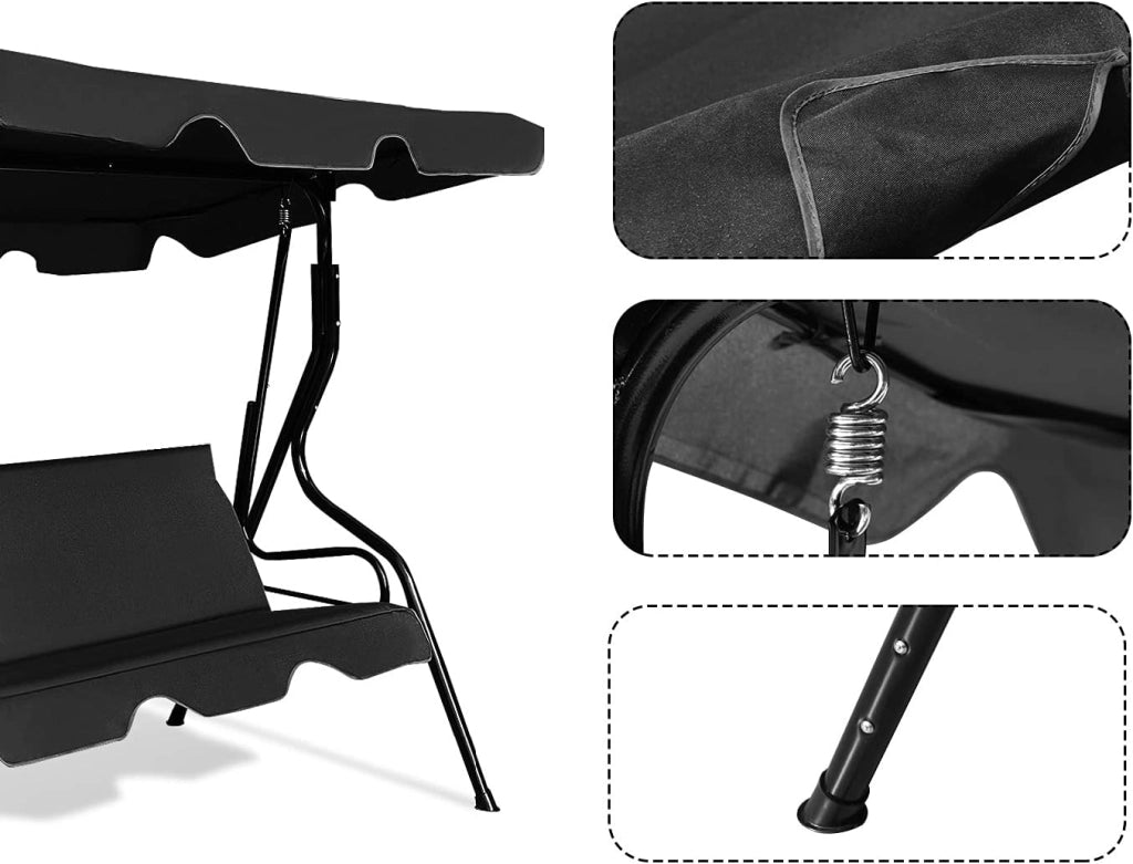 Dondolo da Giardino, a 3 Posti, Sedia da Oscillazione, Altalena con Tettuccio Ricambiabile, Portata di 210 kg, Verde/Marrone/Nero