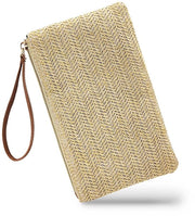 Borsa Clutch in Rattan per Donna, Borsa Clutch Bohème Tessuta a Mano per Donna con Maniglione, Borsa Modella per Spiaggia, Viaggi, Feste e Matrimoni (beige)