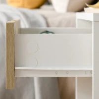 Set di 2 Comodini Moderni con Cassetto e Mensola, Base Rialzata e Gambe in Legno, 50x39x51cm, Bianco e Rovere
