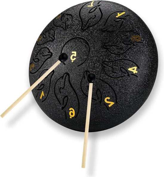 Tromba a Tuba da 6 Pollici - Tamburo a 11 Note - Tamburo a Tuba in Acciaio con Cavi e Note - Handpan Tamburo inclusivo Borsa, Plettro e Libretto Musicale - per Meditazione Yoga Terapia del Suono Tamburo a Tuba