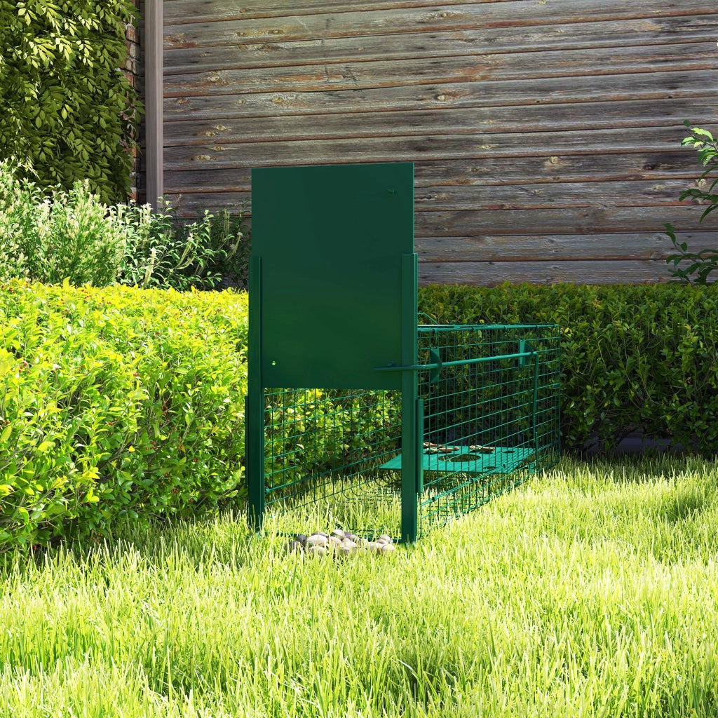 Gabbia Trappola per Animali Piccoli 100x25x28 cm conPorta e Maniglia in Acciaio Verde Scuro