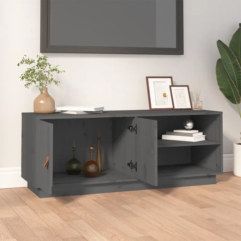 Mobile Porta TV-Credenza TV Grigio 105x34x40 cm in Legno Massello di Pino