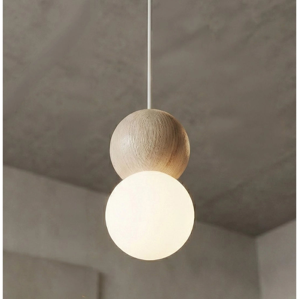 Lampada a sospensione LOOP in acciaio bianco opaco e legno