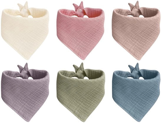 Set di 6 bandane per bambini in cotone biologico, slabbetji di cotone morbidi con chiusura a gomito regolabile, bandana per bebè a forma di triangolo, set di slabbetji per bebè con tessuto assorbente.
