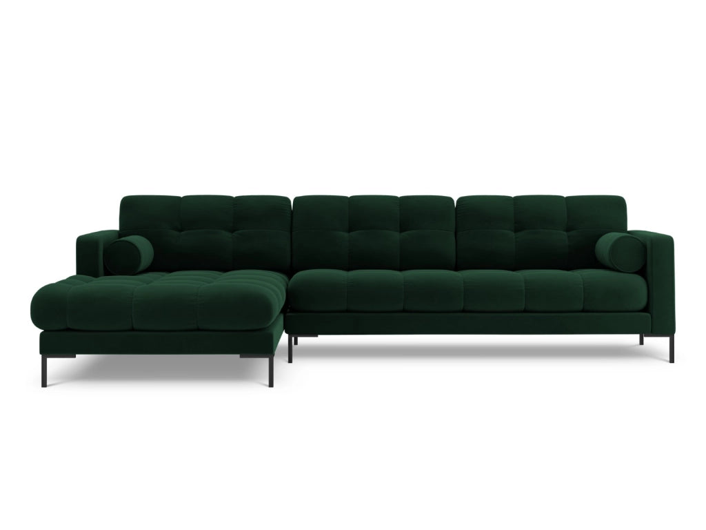 Cosmopolitan Design - Divano angolare sinistro "Bali" 5 posti in velluto verde bottiglia 