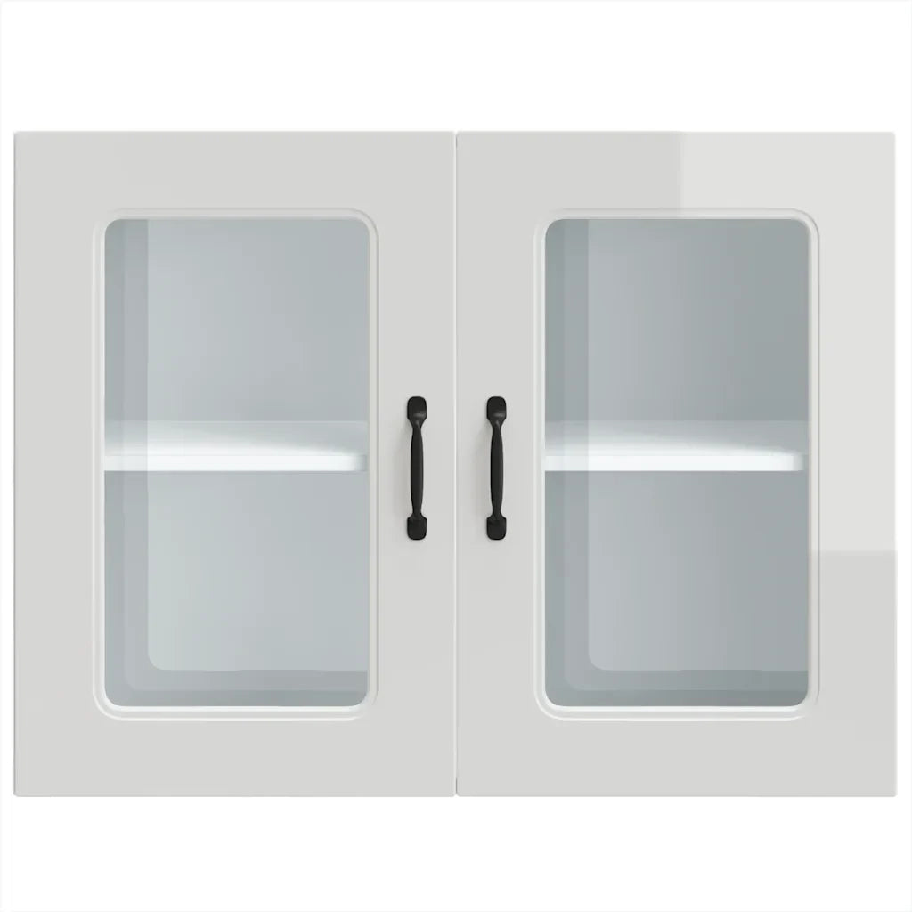Pensile da cucina con anta in vetro ampio spazio contenitivo 80 x 31 x 60 cm in legno composito bianco lucido 02_0050014
