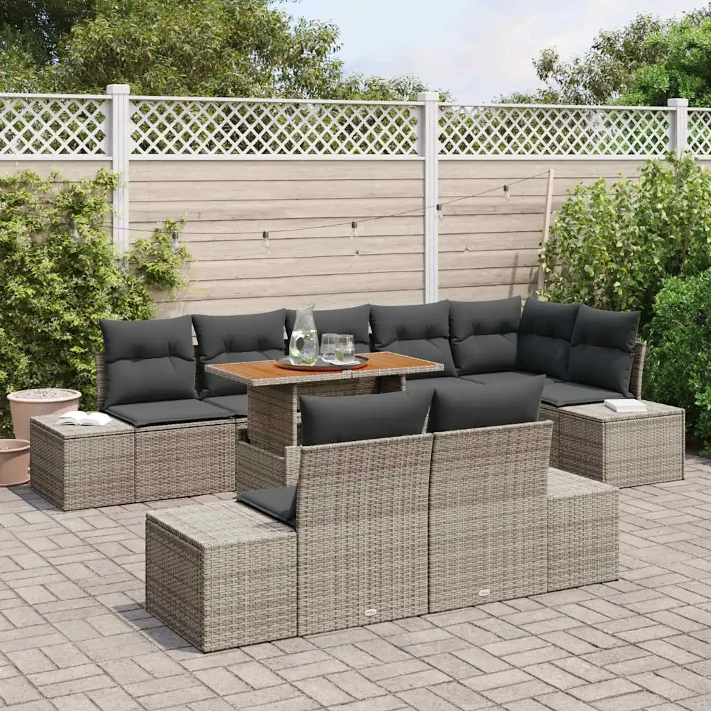 Set Divano da Giardino 9 pcs Grigio Poly Rattan 3358715
