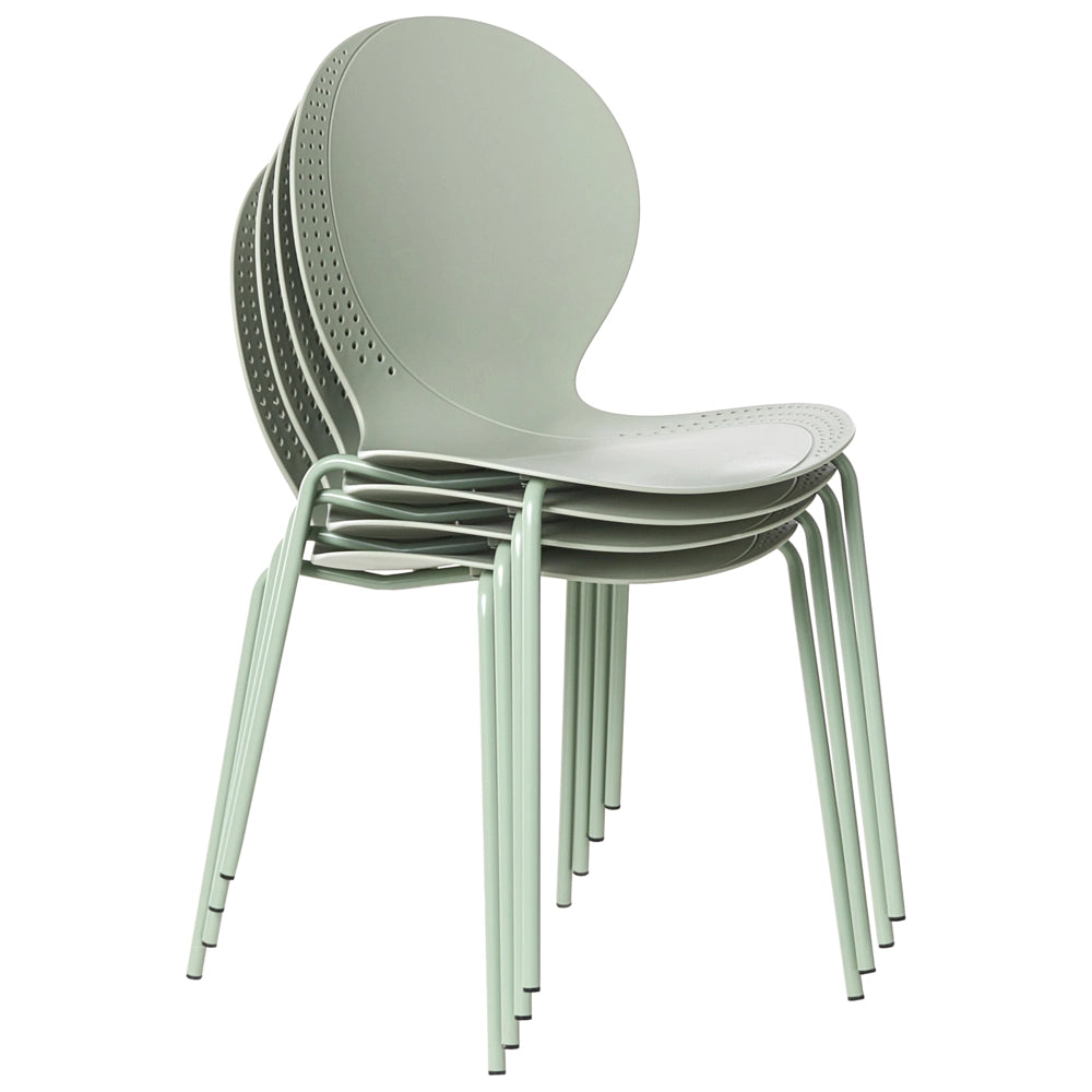 Set di 4 sedie da giardino verde chiaro in materiale sintetico plastico per interni ed esterni, sala da pranzo in stile moderno