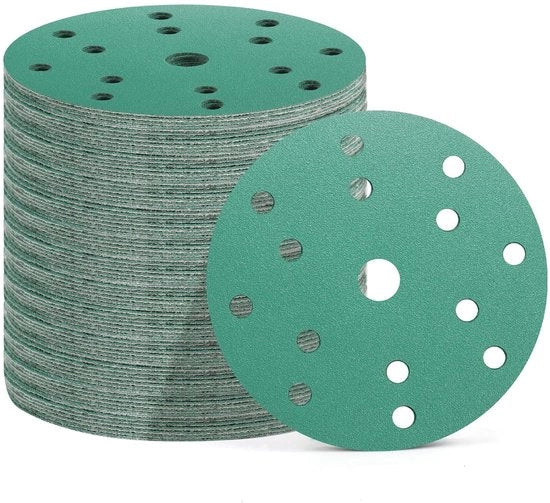 50 set di dischi abrasivi 150 mm con 15 fori - Corrente 60/80/120/180/400 per macchine abrasive eccentriche
