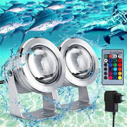 Illuminazione LED subacquea 2 pezzi con telecomando per laghetto e decorazione paesaggistica - RGB, contenitore in acciaio inox