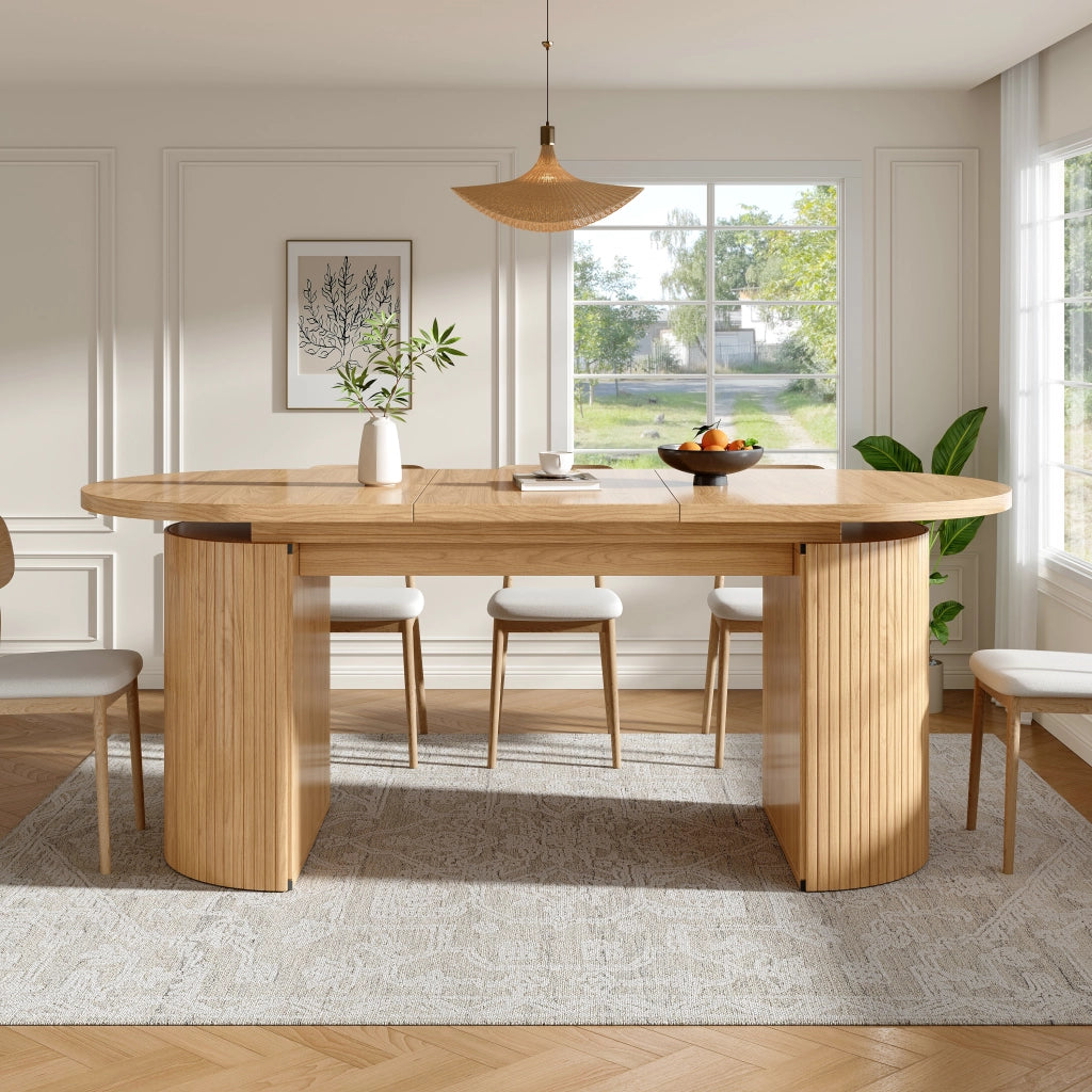Tavolo da pranzo allungabile con vano portaoggetti nascosto, in MDF, per cucina e soggiorno, naturale 120-160 × 80 × 76 cm