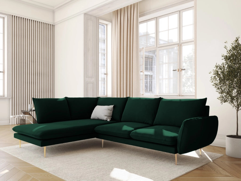 Cosmopolitan Design - Divano angolare sinistro "Vienna" 6 posti in velluto verde bottiglia 