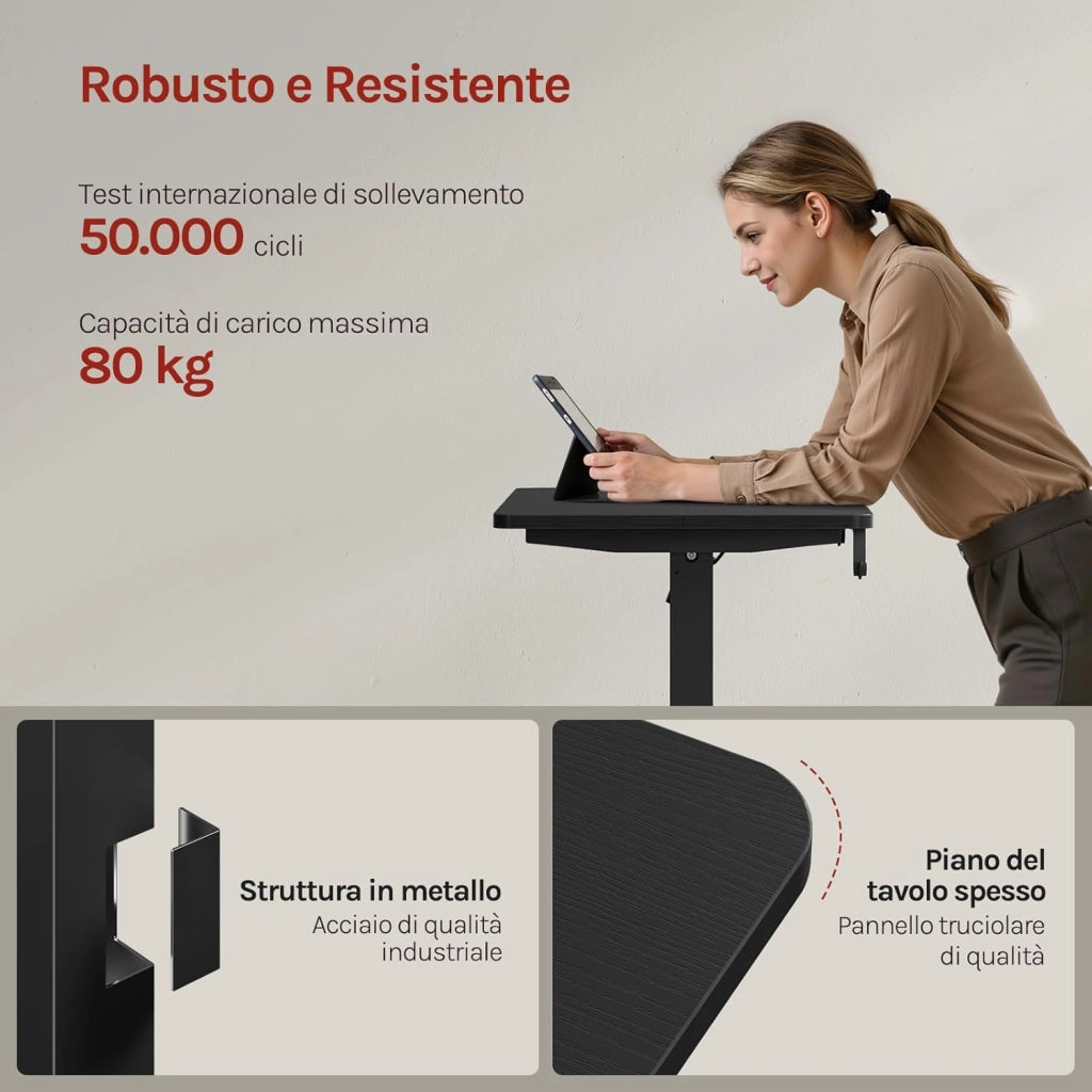 Scrivania Elettrica Regolabile in Altezza 72-118 cm, con 3 Memorie e 2 Ganci – Nero, Silenziosa, Capacità di Carico 80 kg – per Ufficio, Casa, Gaming e Studio, 80x48 cm