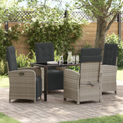 Set da pranzo da giardino  5 pezzi con cuscini in polyrattan grigio chiaro