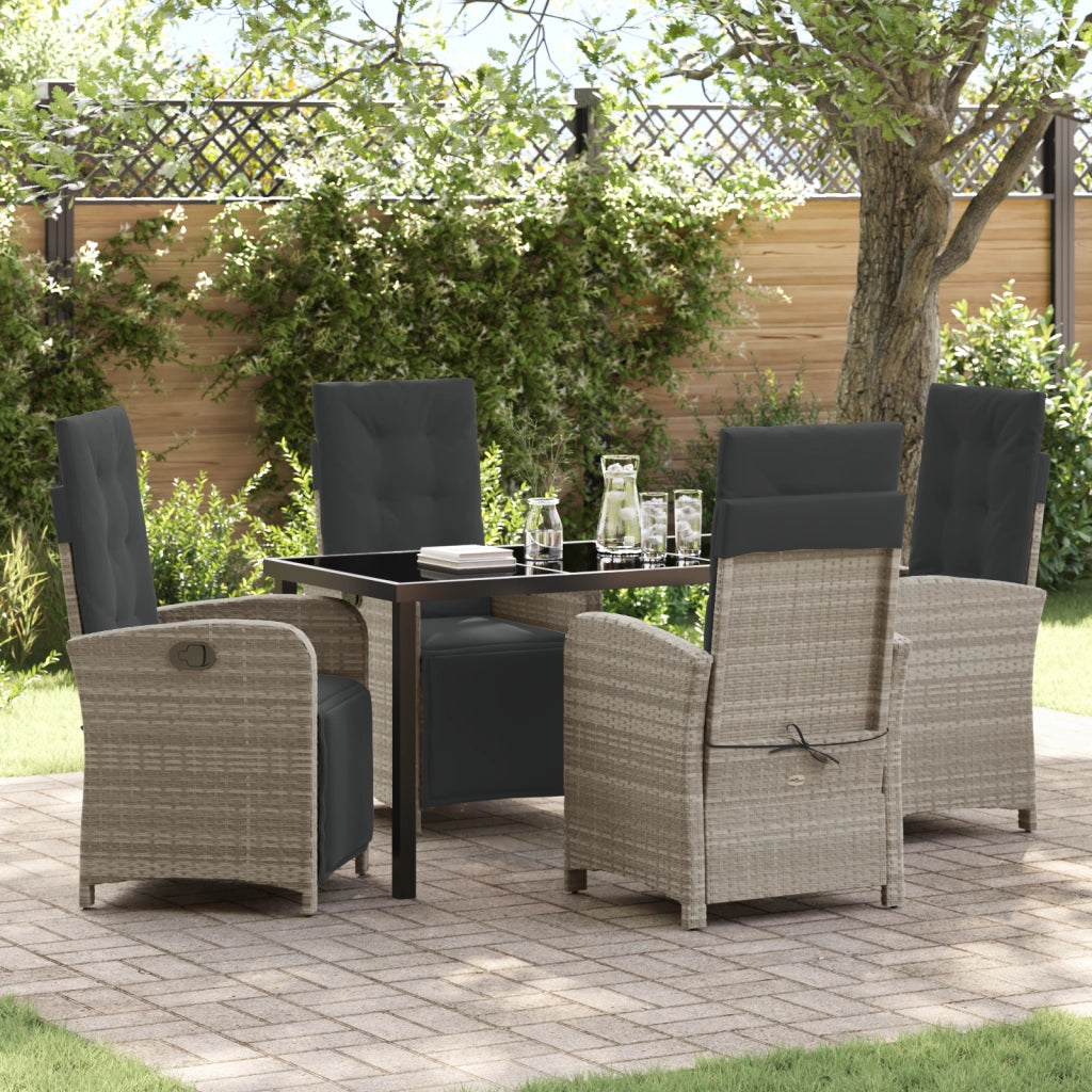 Set da pranzo da giardino  5 pezzi con cuscini in polyrattan grigio chiaro