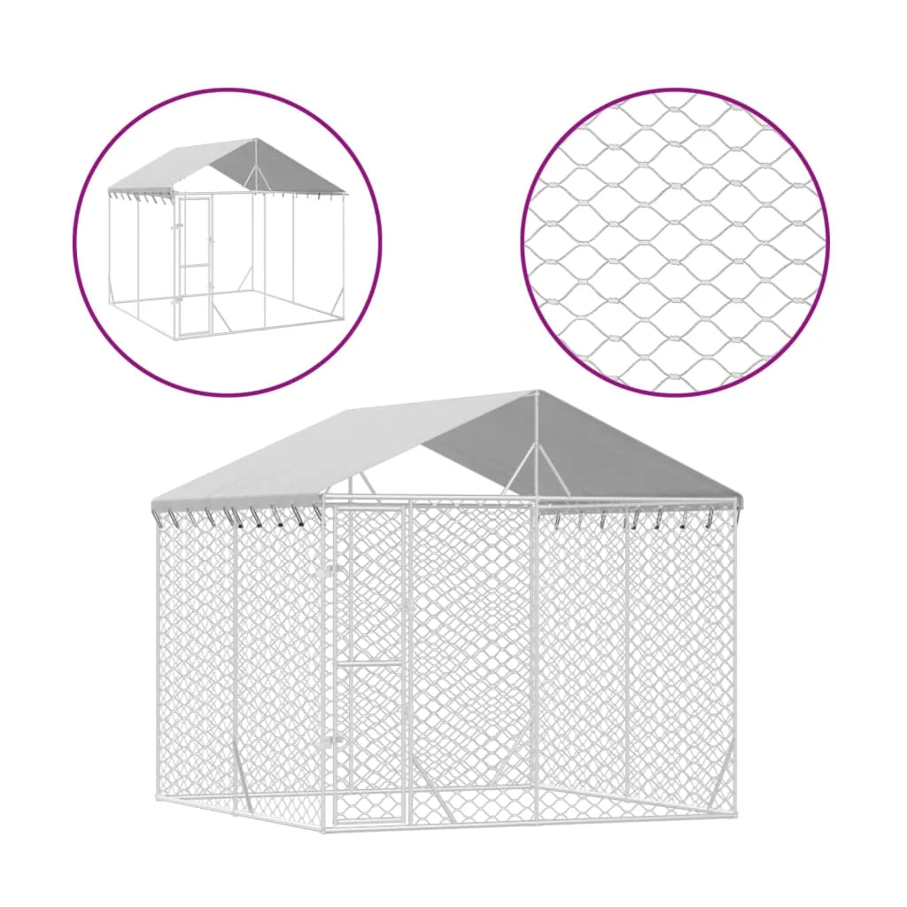 Cuccia/gabbia/recinto/zaino per animali da esterno con tetto argentato 3 x 3 x 2,5 m Argento 02_0041899