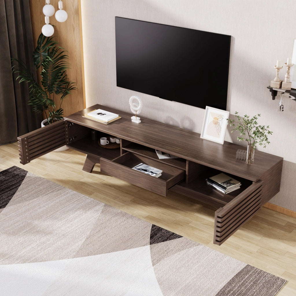 Mobile TV con 2 Ante; 1 Cassetto e Vani Aperti; Passacavi; Stile Vintage; in Pannello di Particelle; 150??35??44 cm; Naturale