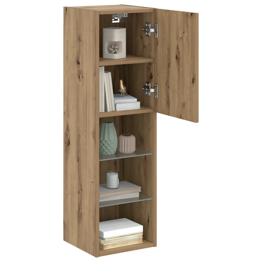 Mobile TV con Luci LED Rovere Artigianale 30,5x30x102 cm 857678