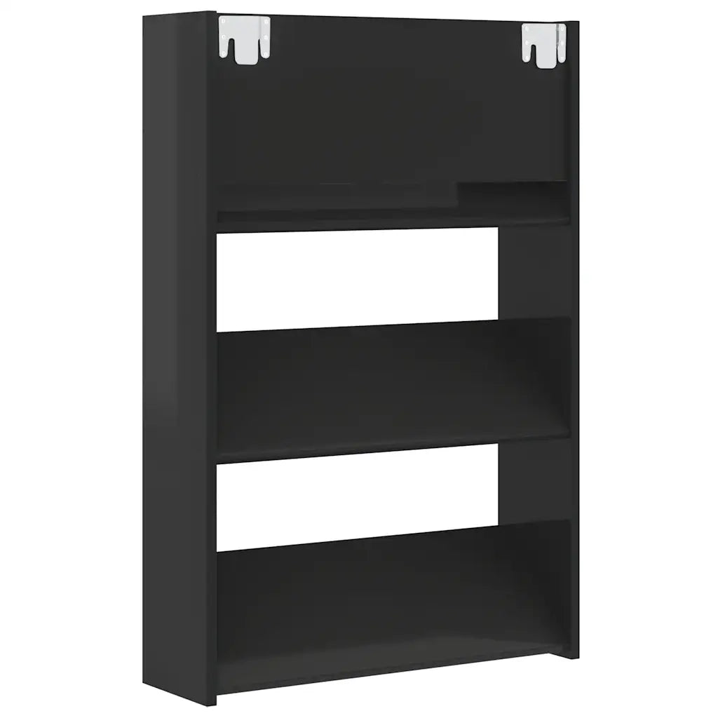 Scarpiere a Muro 2pz Nero Lucido 60x18x90cm Legno Multistrato 806774