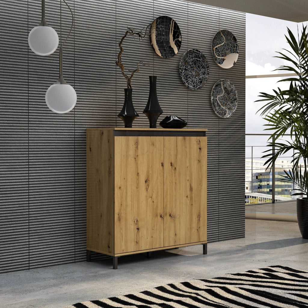 Credenza Tokyo, Buffet da soggiorno, Madia da salotto, Dispensa da cucina, Made in Italy, 100x40h110 cm, Rovere Nodi e Antracite