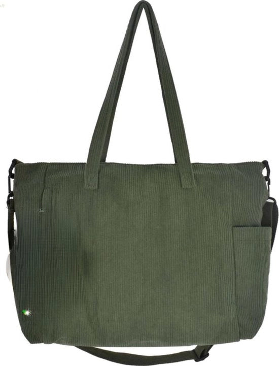 Borsa Corduroy Verde - Con Cerniera e Taschino - Stile Retro