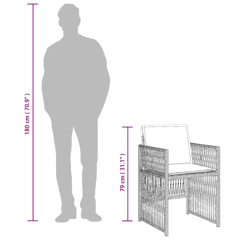 Set da Pranzo da Giardino 13pz con Cuscini Grigio in Polyrattan