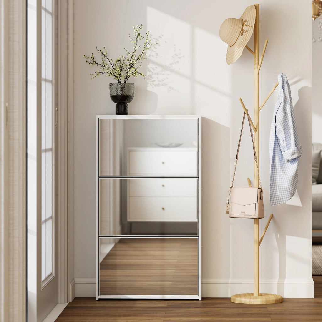 Scarpiera con Specchio e 3 Ante ¨C zephmum ¨C Bianco 65x17x114,5 cm
