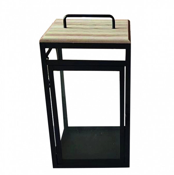Lanterna in Metallo Verniciato con Top in Legno e Vetri - 25.5×25.5 – H. 49 cm