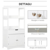 Mobiletto da Bagno con Mensole 2 Ante 1 Cassetto 60x33x122,5 cm in Legno Bianco