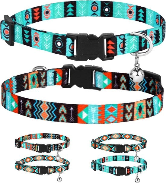 Collare per gatti con chiusura a click set a due pezzi Disegno tribale Azteco Sicurezza per animali Collare per gatti regolabile con campanello (Tribale + Etico)