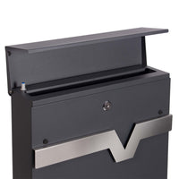 Cassetta postale V60 con portagiornale, antracite e inox, soft-close, 370 x 105 x 370 mm