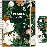 Agenda A5 2026 con Stampi di Fiori - Agenda in Cuoio con Fermo Foglio