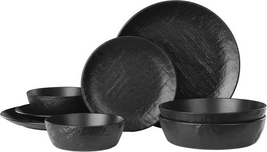 Servizi da tavola in ceramica per 2 persone - 8 pezzi - Compatta, ripiegabile e lavastoviglie resistente - Grigio antracite