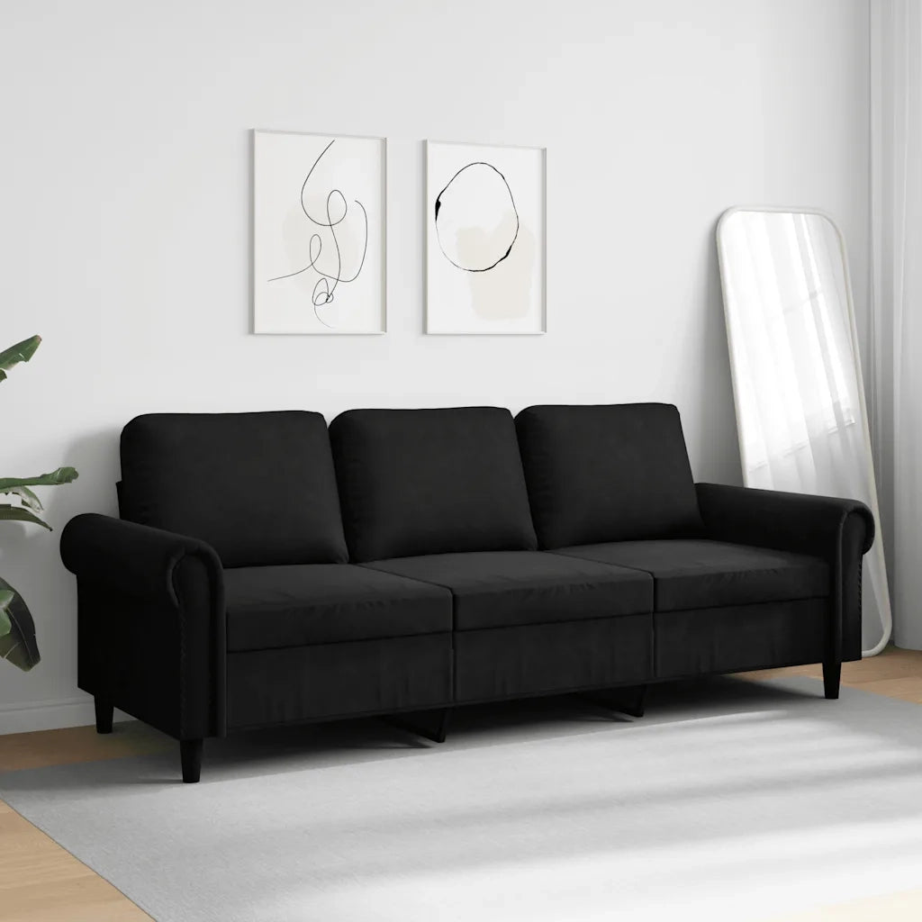 Divano a 3 Posti Nero 180 cm in Velluto 359544