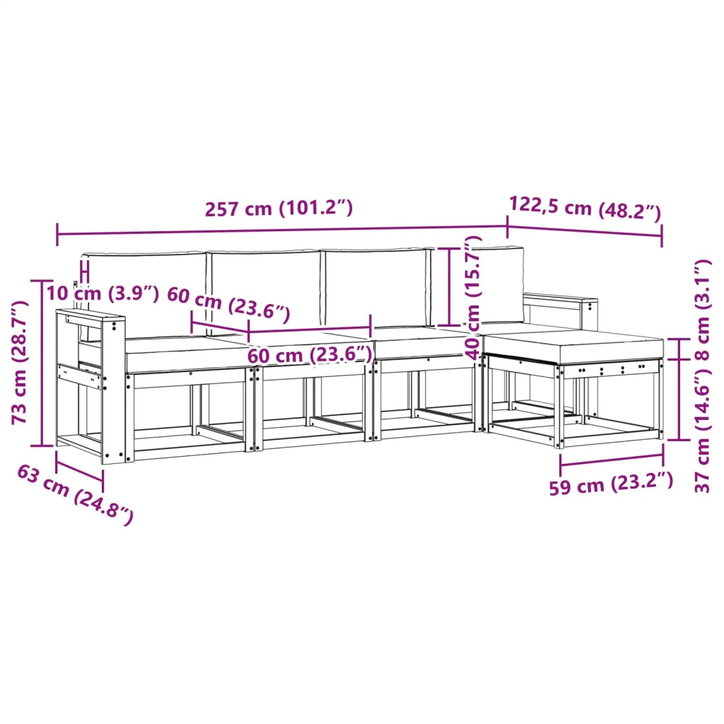 Set di divani da esterno con cuscino 5 pcs Naturale e Antracite 3366260