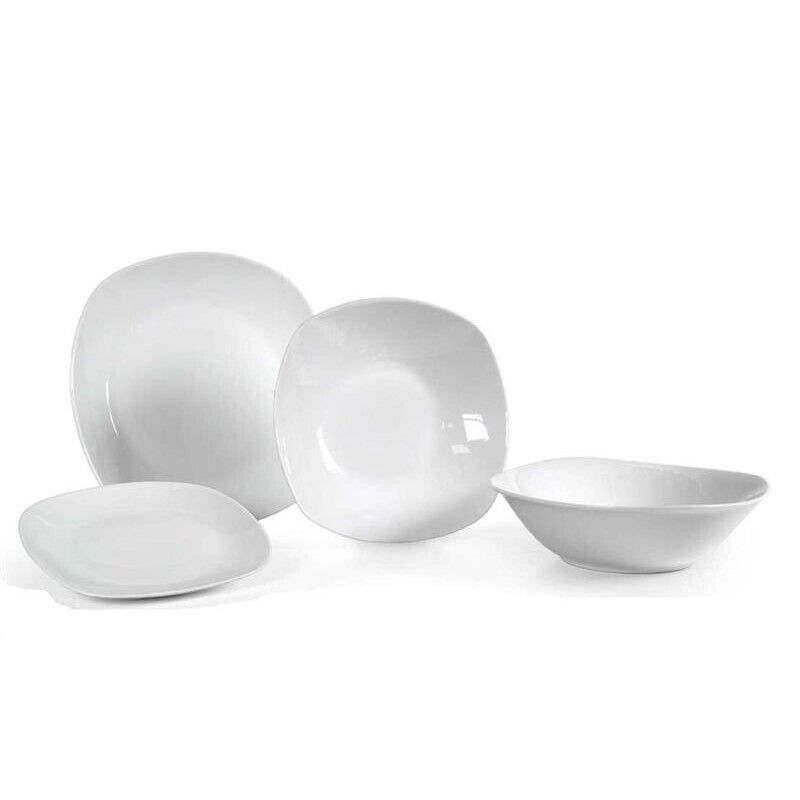 SERVIZIO DI PIATTI DA TAVOLA BIANCO 19 PEZZI CON INSALATIERA DESIGN QUADRATO