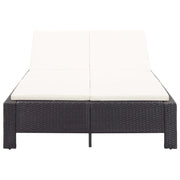 Lettino Prendisole a 2 Posti con Cuscino Nero in Polyrattan 46238