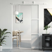 Porta Scorrevole Bianca 90x205 cm Vetro Temperato e Alluminio 155205