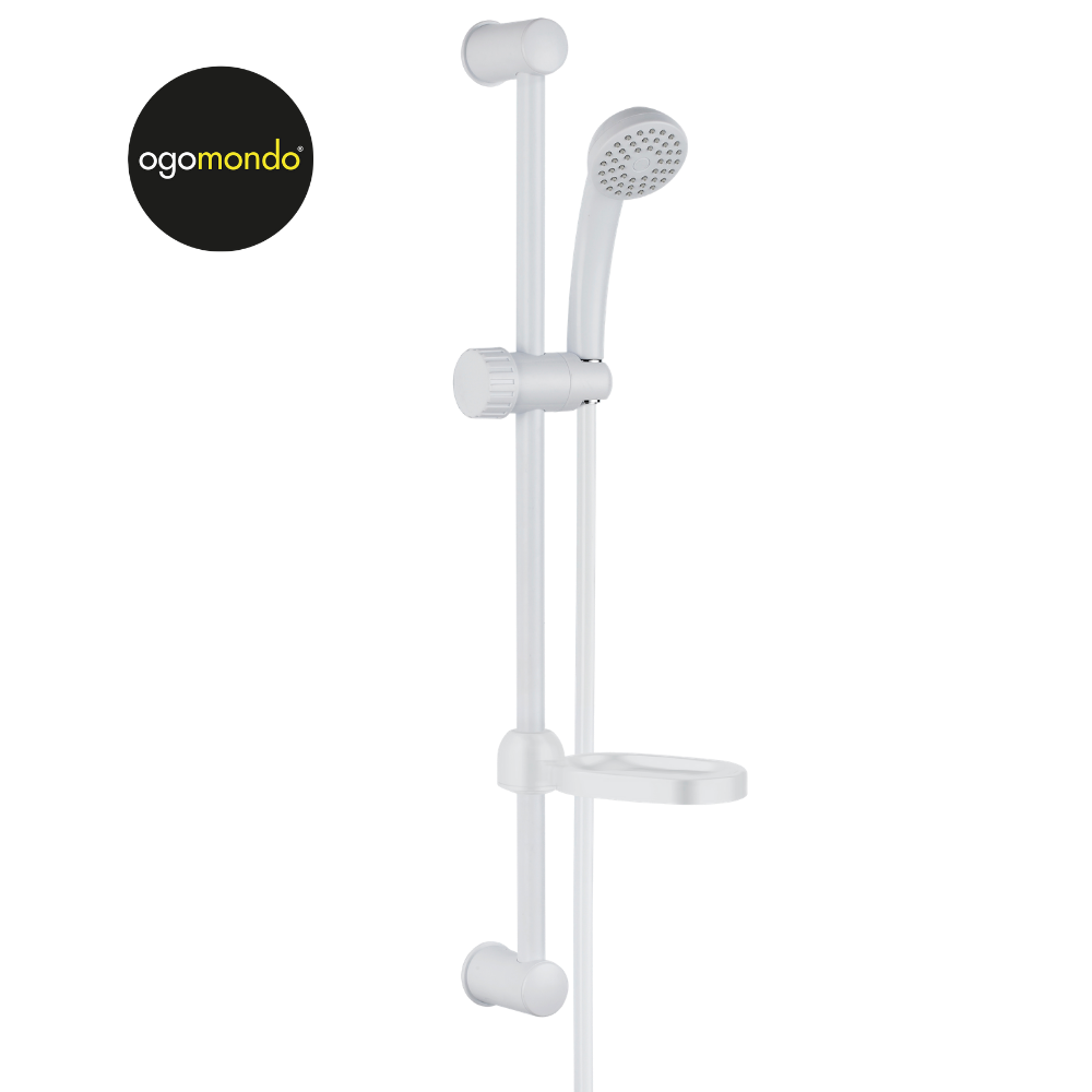 Ogomondo saliscendi in abs bianco blush con doccetta e portasapone