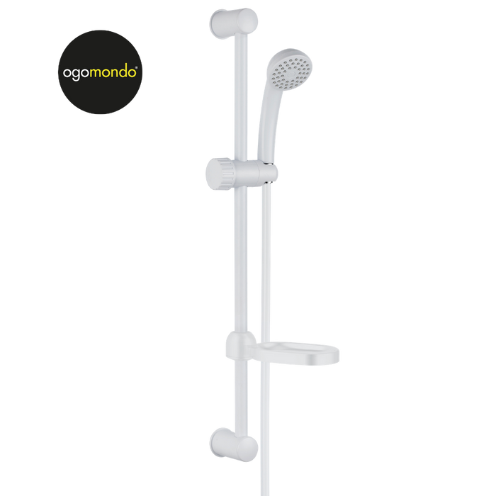 Ogomondo saliscendi in abs bianco blush con doccetta e portasapone